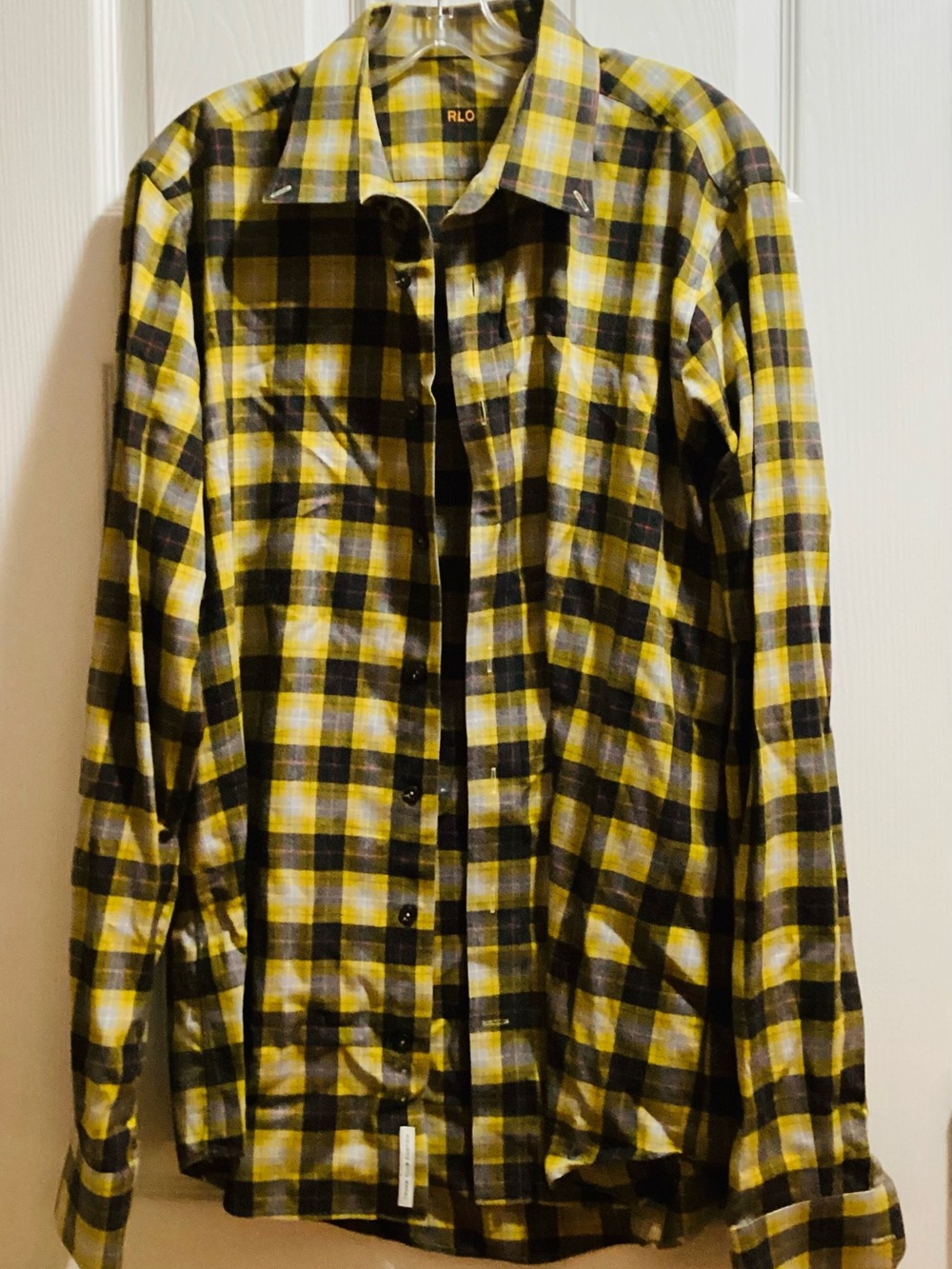 Source Unknown Yellow and Black Plaid Men's Button-Up Shirt